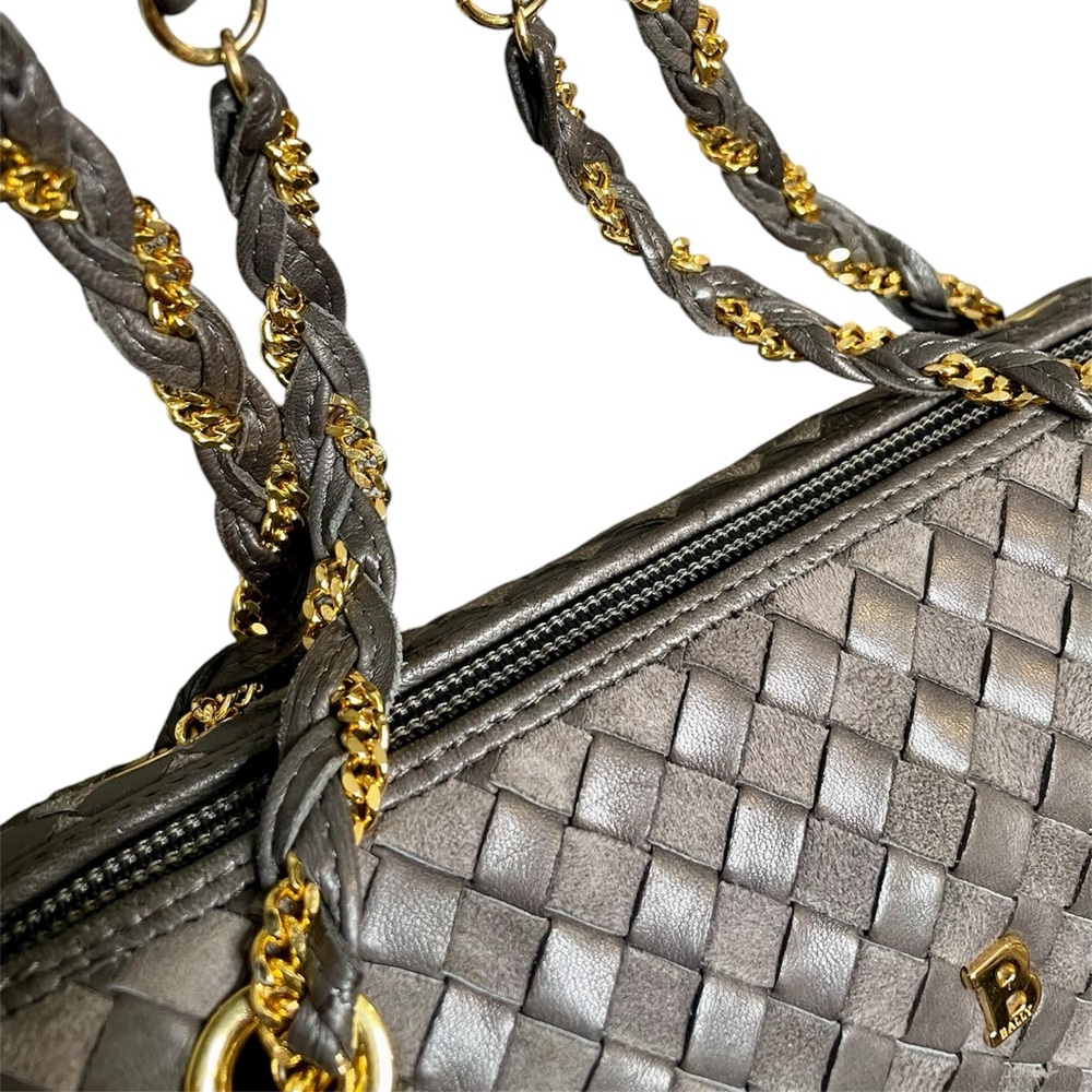 Bally Gray Woven Leather & Suede Vintage Intrecciato Double Strap Shoulder Bag - Picture 4 of 14